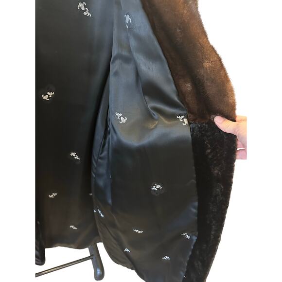 Michael’s Furs Lynn Mass Black Mink Fur Coat Brown collar Women's size Medium - Picture 3 of 13